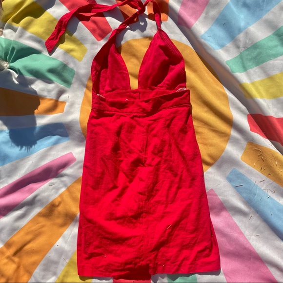 Red Retro Midi Button Down Halter Dress - Picture 2 of 3